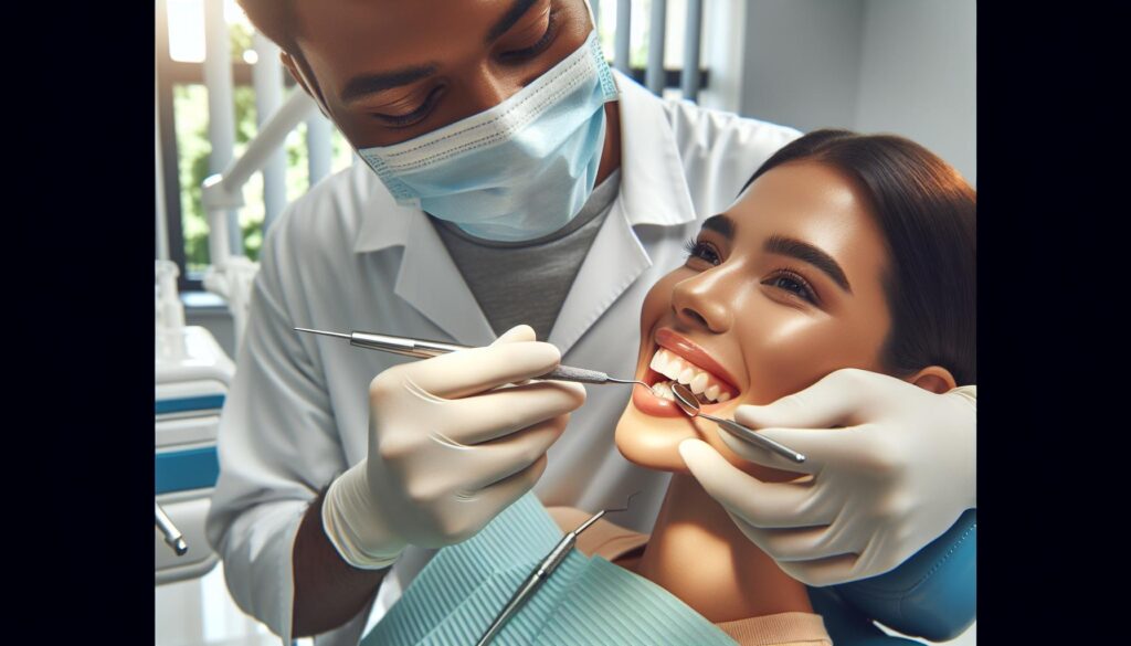 a dentist examining a patient’s teeth with dental tools, focusing on potential signs of dental nerve damage or toothache.