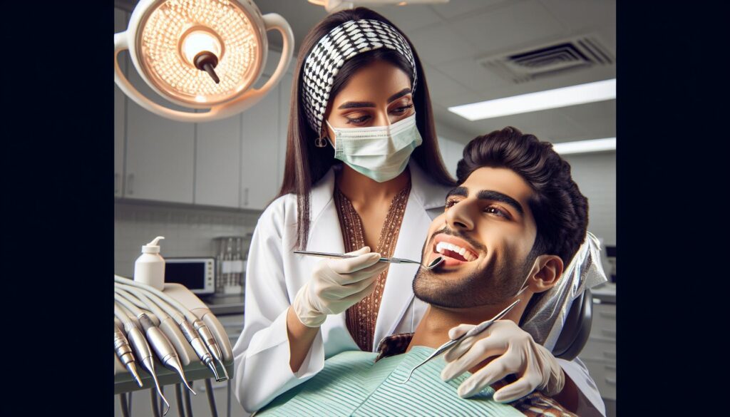 a dentist examining a patient’s tongue with dental tools in a clinical setting for oral assessment