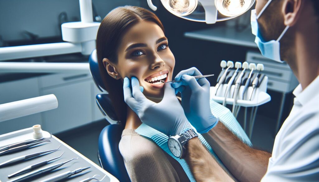 a dentist examining a patient’s smile with dental tools, highlighting potential diastemas during an oral health checkup