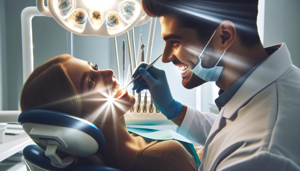 a dentist examining a patient’s mandibular teeth during a procedure near the sinus cavity area