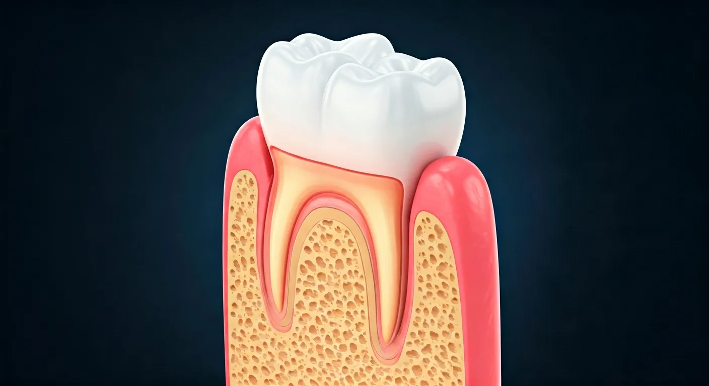 3D illustration of reshaped alveolar bone and healthy gum tissue after osseous surgery.